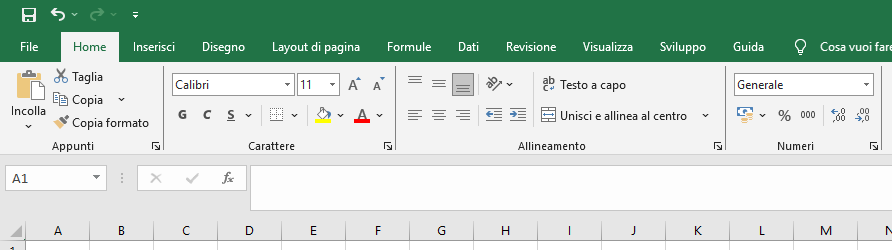 Menu Home di Excel con gruppo Appunti
